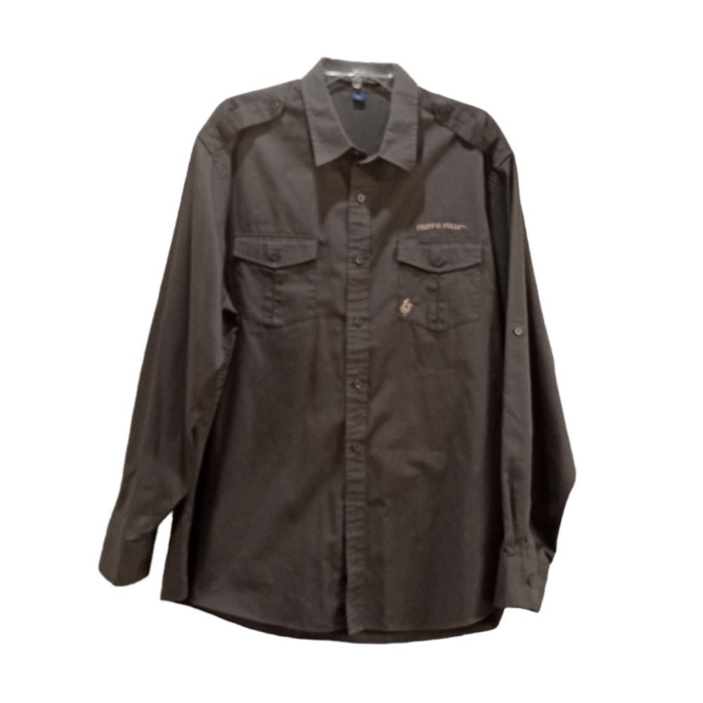 Fripp & Folly Gray Casual Button Down Long Sleeve Shirt Size XL